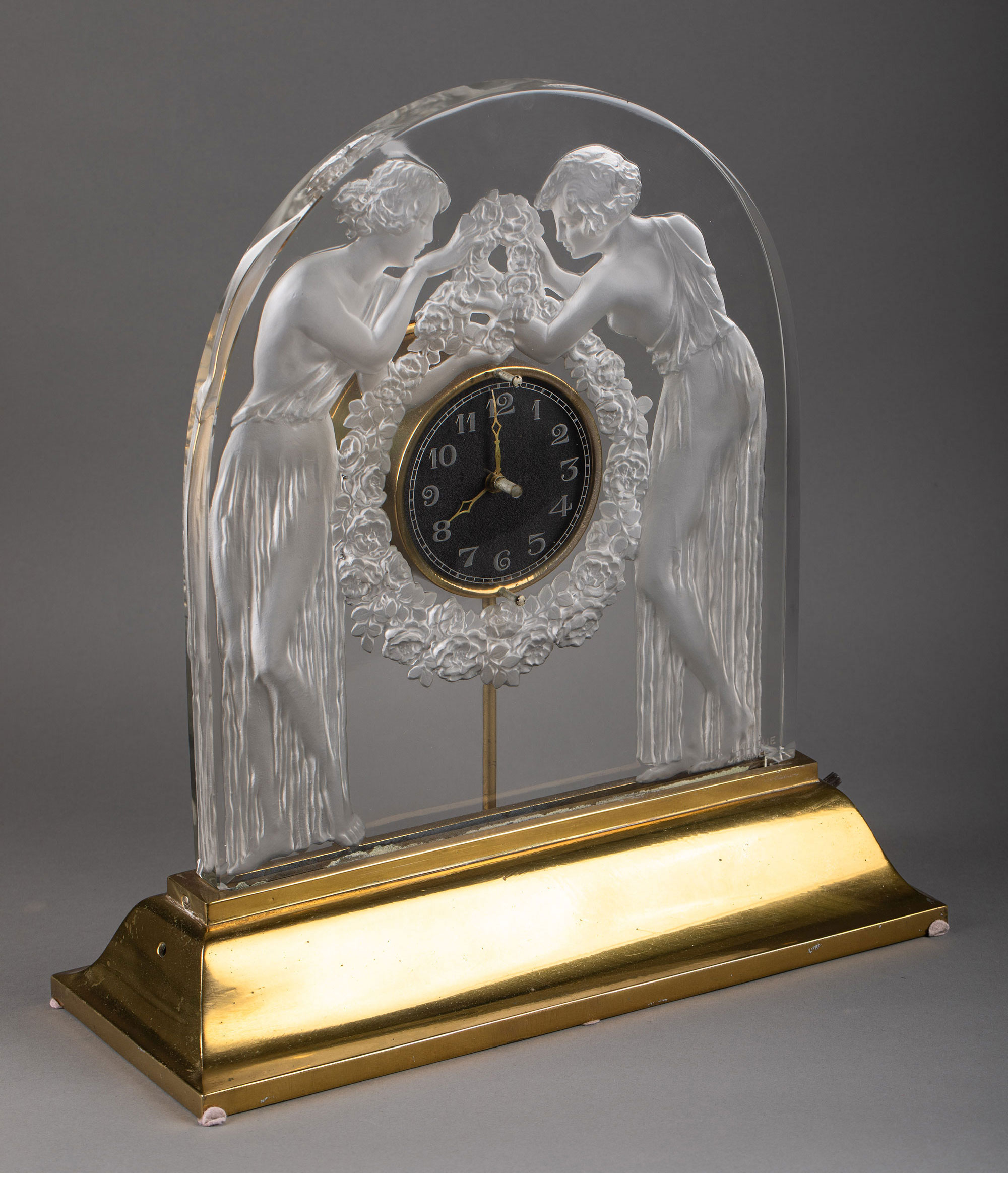 独角鹿西洋古董1926年代法国出品「Deux figurines」少女主题水晶座钟