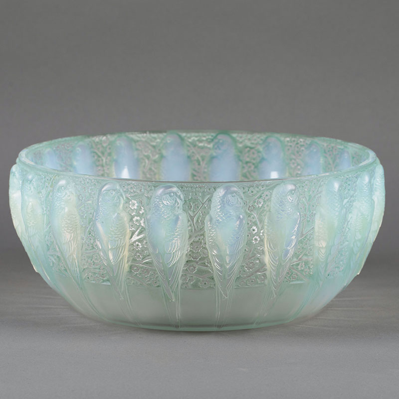 独角鹿西洋古董1931年法国出品「Perruches鹦鹉」款蓝绿色欧泊水晶碗