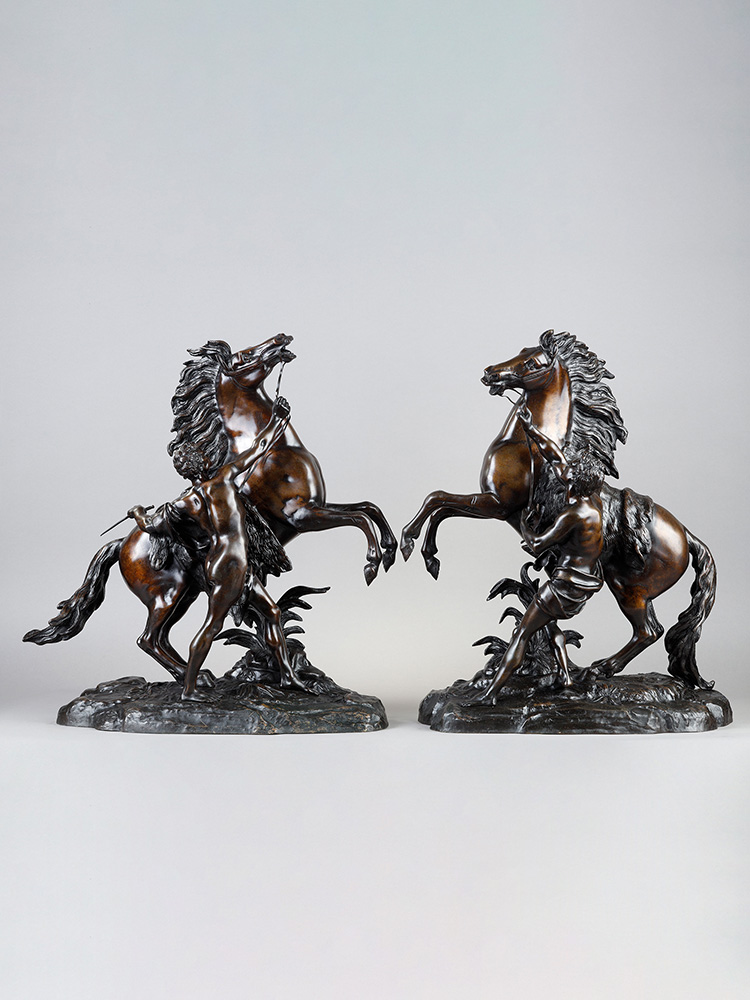 独角鹿西洋古董1860-1880年代法国出品纪尧姆 · 库斯图风格「Les chevaux de Marly 马利的骏马」主题青铜雕塑一对